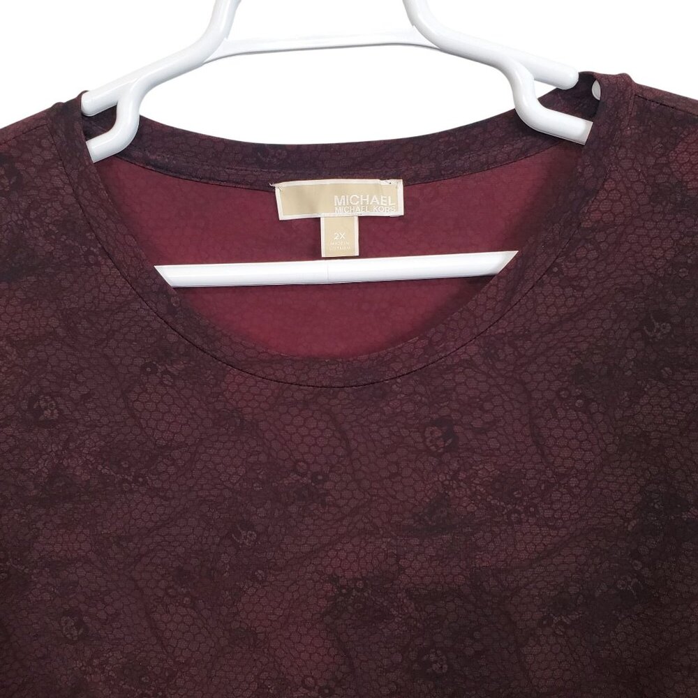 Michael Kors 2X Dress Reptile Print Long Sleeve Bell Cuffs Stretchy Burgundy - Picture 4 of 12